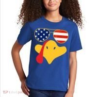 Thanksgiving Turkey Face With Usa Flag Glasses Gift Kids T-Shirt thumb 2
