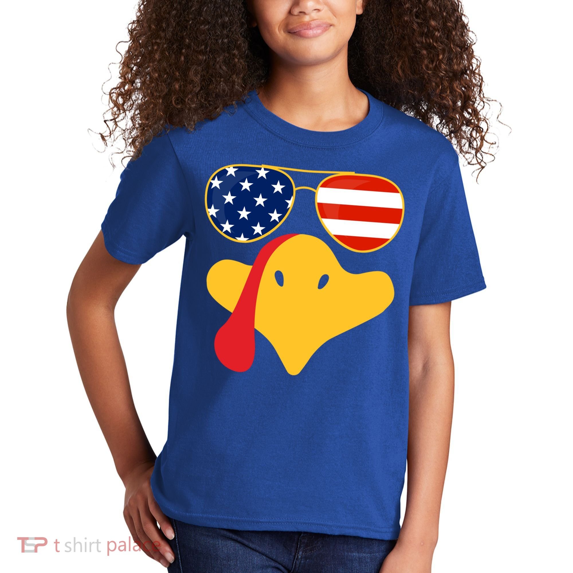 Thanksgiving Turkey Face With Usa Flag Glasses Gift Kids T-Shirt