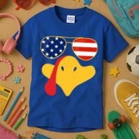Thanksgiving Turkey Face With Usa Flag Glasses Gift Kids T-Shirt thumb 3