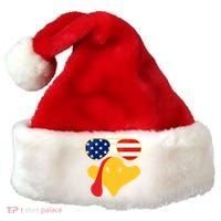Thanksgiving Turkey Face With Usa Flag Glasses Gift Santa Hat thumb 0
