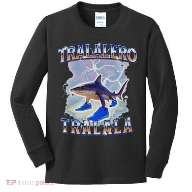 Tralalero Tralala Funny Shark Meme Bootleg Kids Long Sleeve Shirt