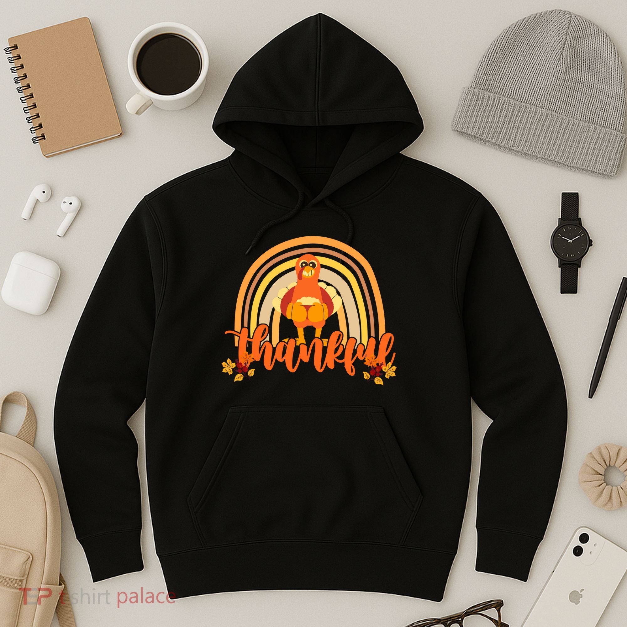 Thankful Turkey Fall Rainbow Thanksgiving Hoodie