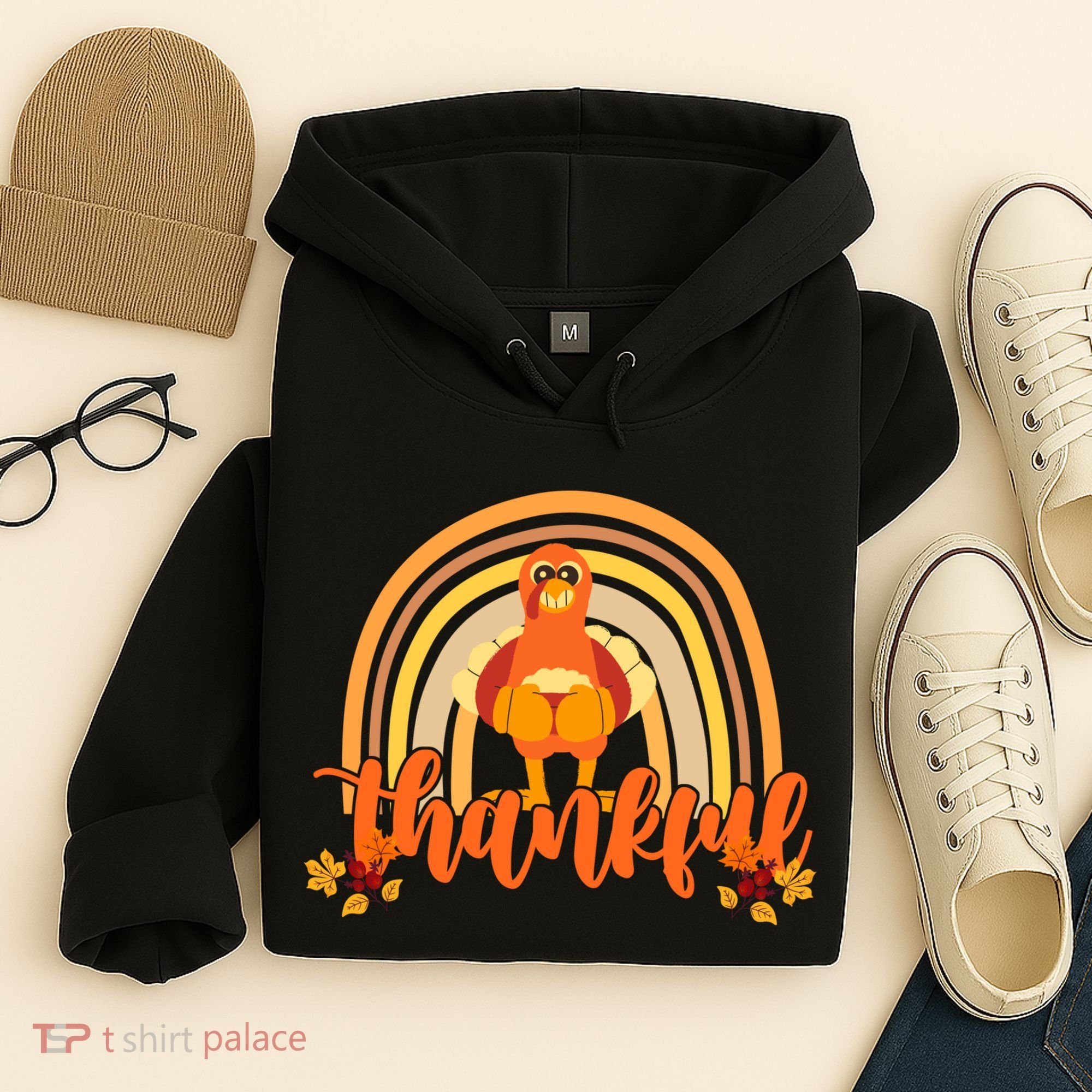 Thankful Turkey Fall Rainbow Thanksgiving Hoodie