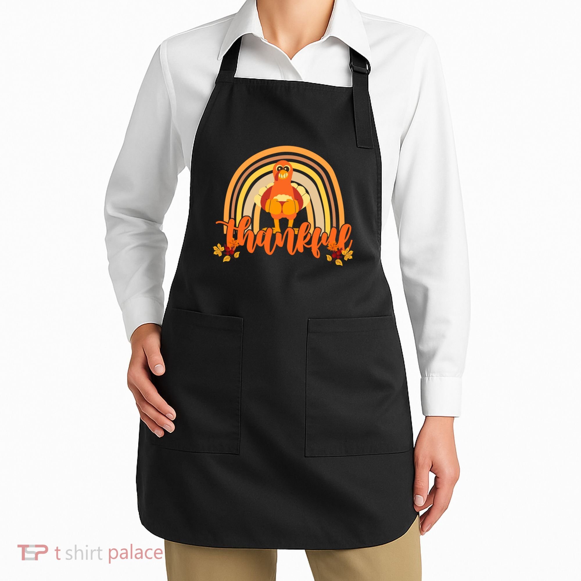 Thankful Turkey Fall Rainbow Thanksgiving Apron