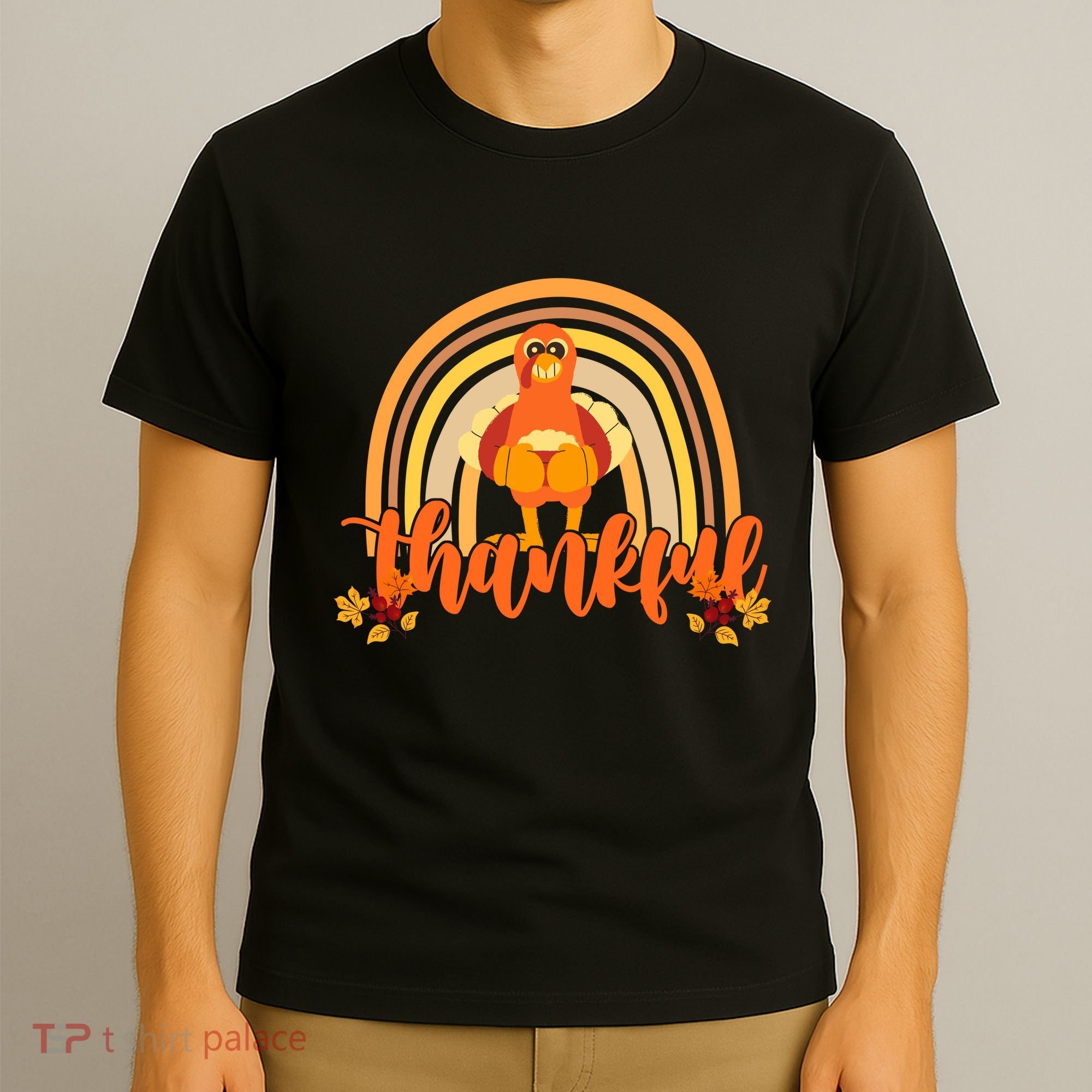 Thankful Turkey Fall Rainbow Thanksgiving T-Shirt