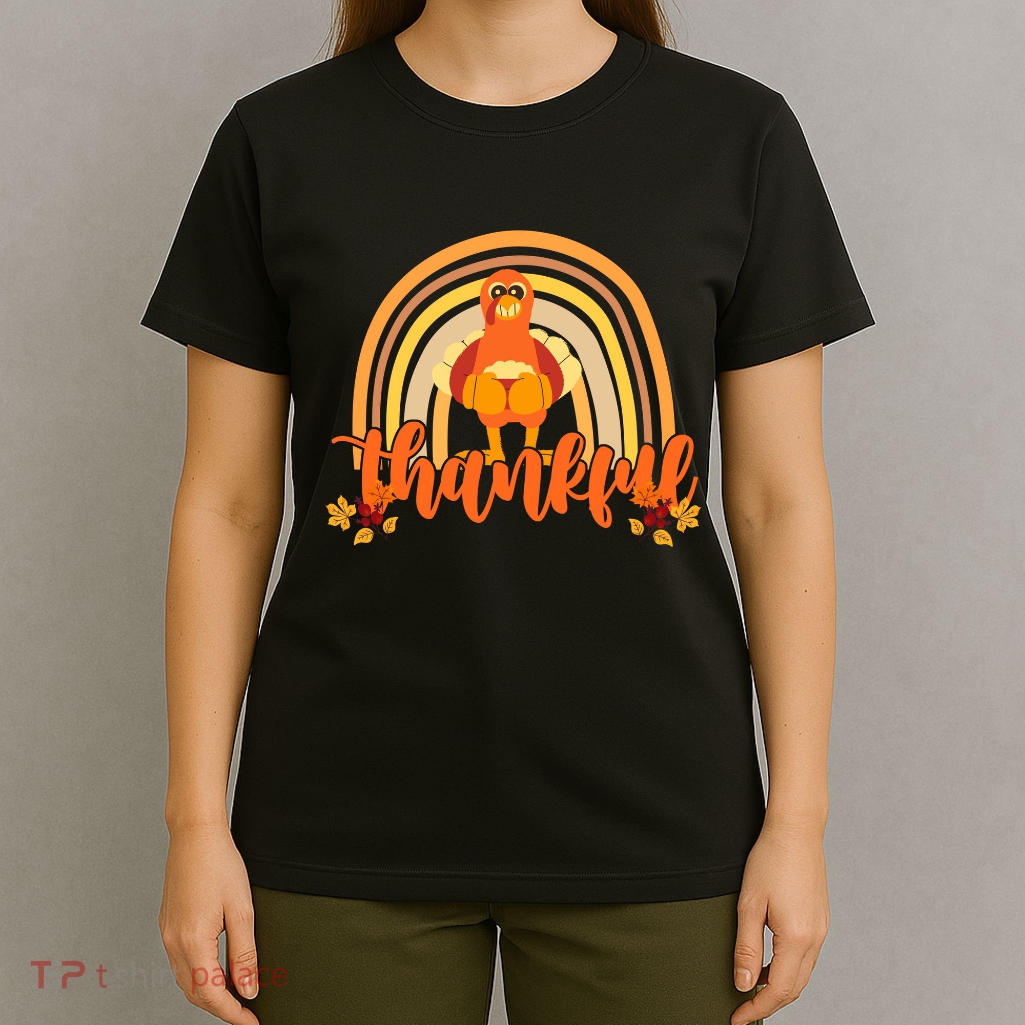 Thankful Turkey Fall Rainbow Thanksgiving T-Shirt