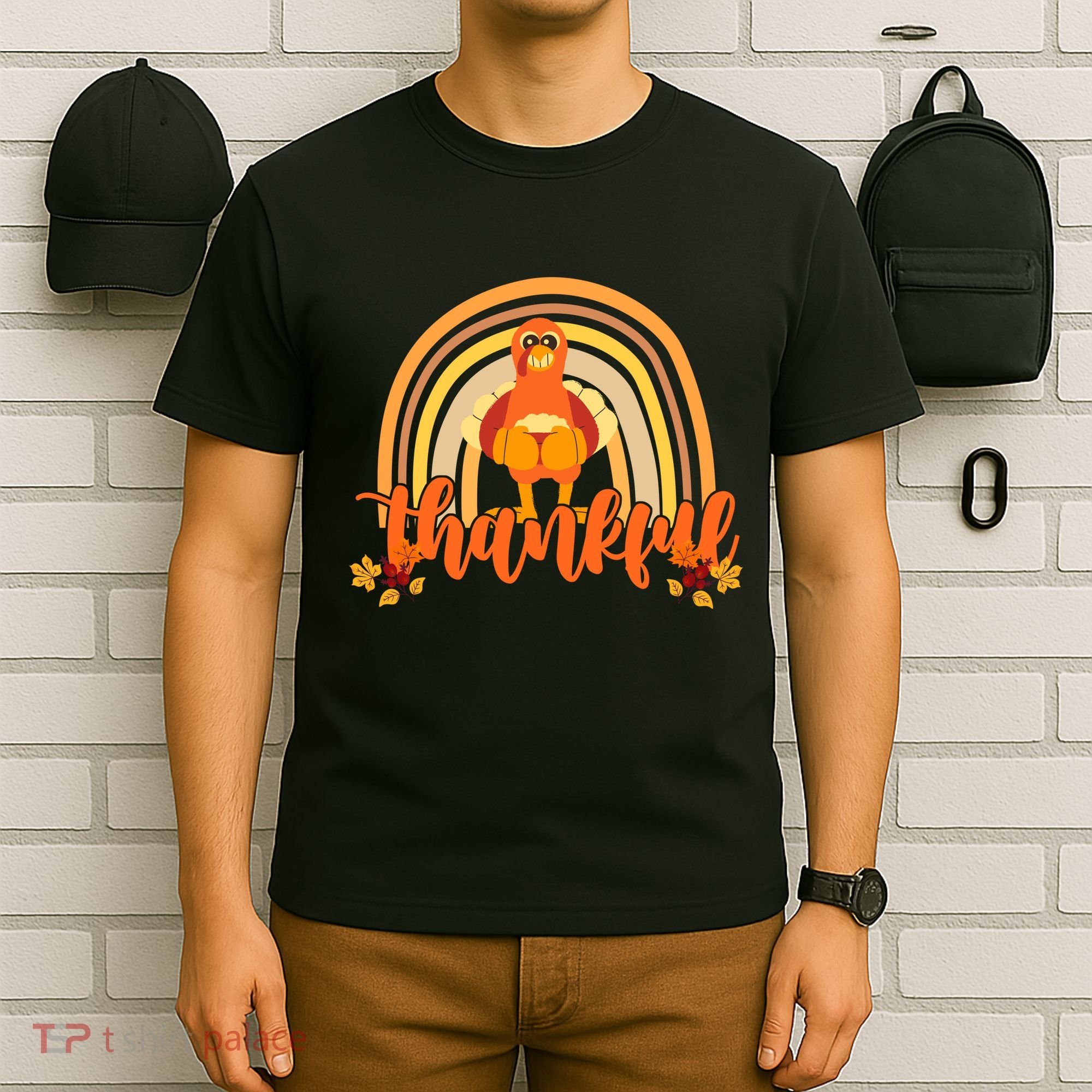 Thankful Turkey Fall Rainbow Thanksgiving T-Shirt