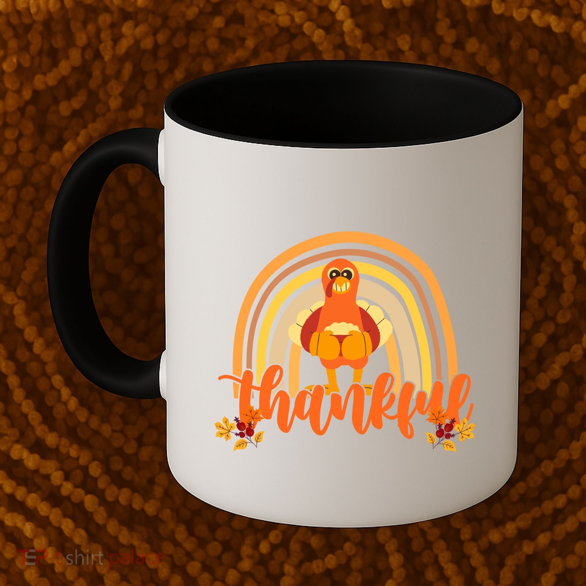 Thankful Turkey Fall Rainbow Thanksgiving Coffee Mug
