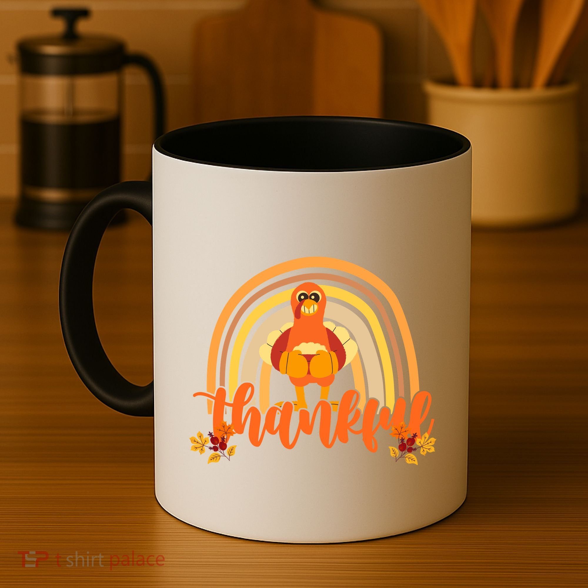 Thankful Turkey Fall Rainbow Thanksgiving Coffee Mug