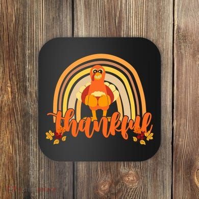 Thankful Turkey Fall Rainbow Thanksgiving Coaster