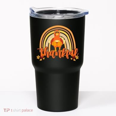 Thankful Turkey Fall Rainbow Thanksgiving Tumbler