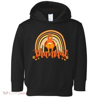 Thankful Turkey Fall Rainbow Thanksgiving Toddler Hoodie