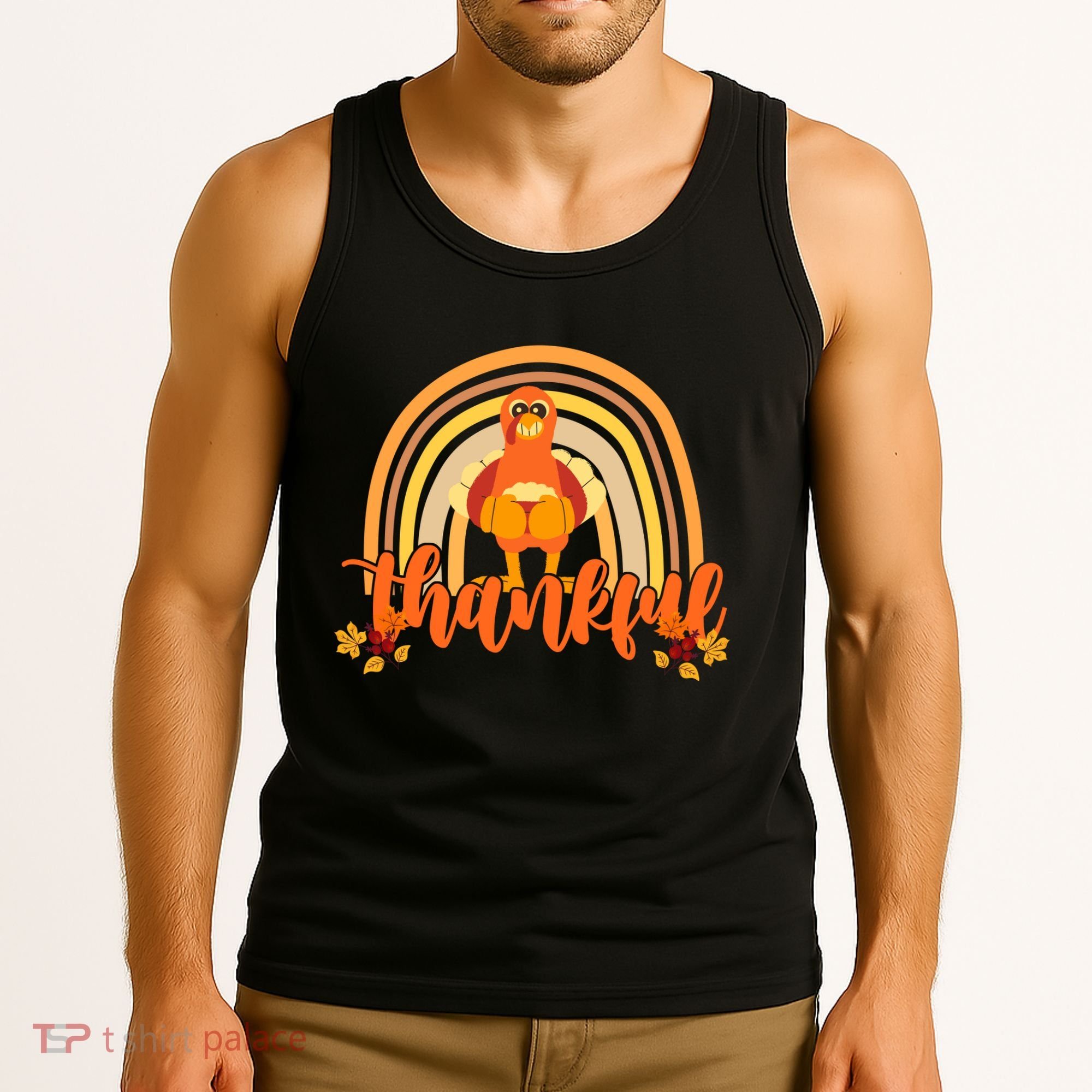 Thankful Turkey Fall Rainbow Thanksgiving Tank Top
