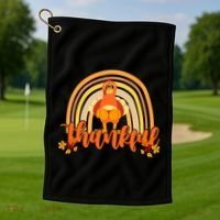 Thankful Turkey Fall Rainbow Thanksgiving Golf Towel thumb 1
