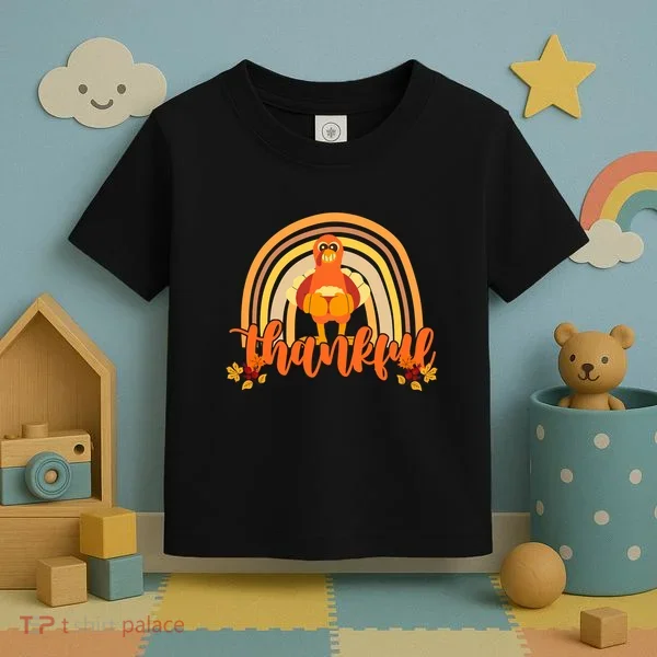 Thankful Turkey Fall Rainbow Thanksgiving Toddler T-Shirt