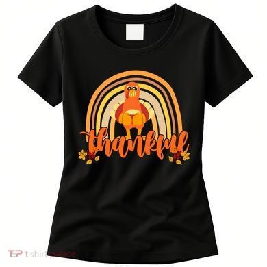 Thankful Turkey Fall Rainbow Thanksgiving Women's T-Shirt