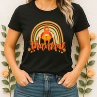 Thankful Turkey Fall Rainbow Thanksgiving Women's T-Shirt thumb 2