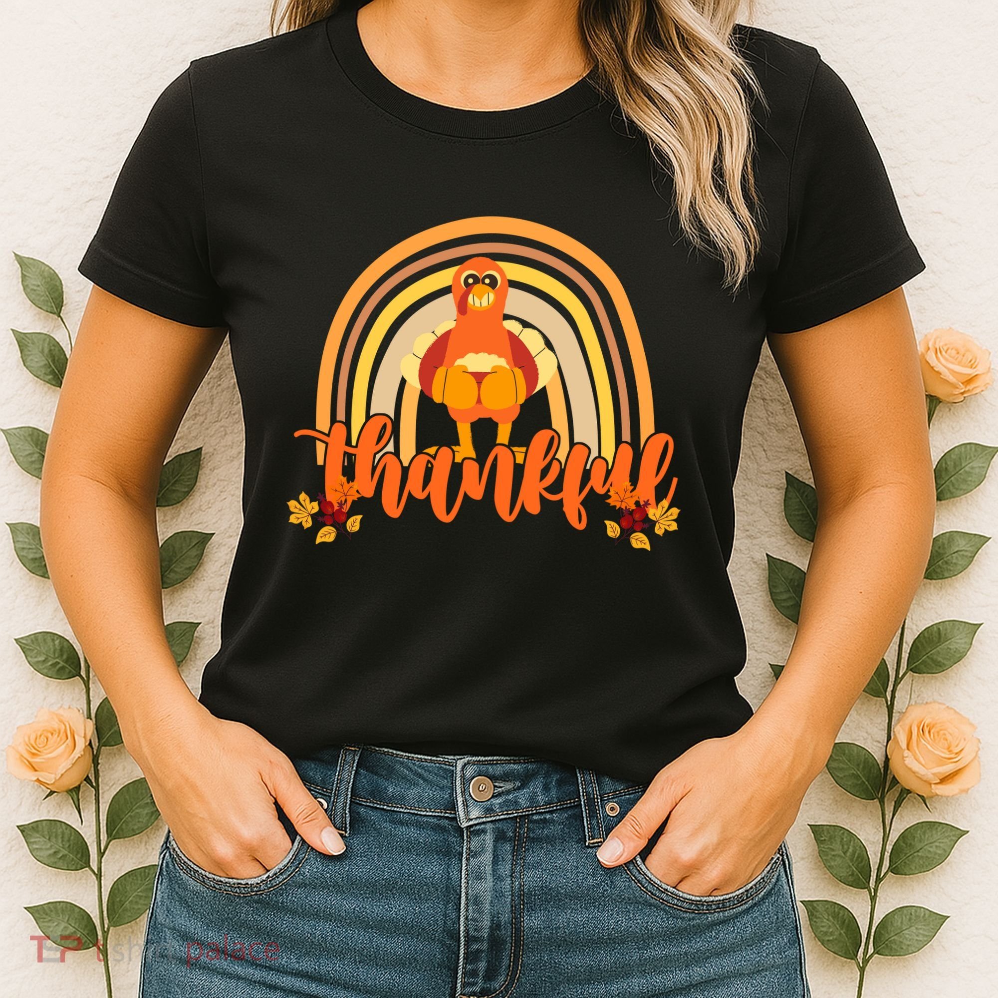 Thankful Turkey Fall Rainbow Thanksgiving Women's T-Shirt