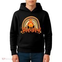 Thankful Turkey Fall Rainbow Thanksgiving Kids Hoodie thumb 4