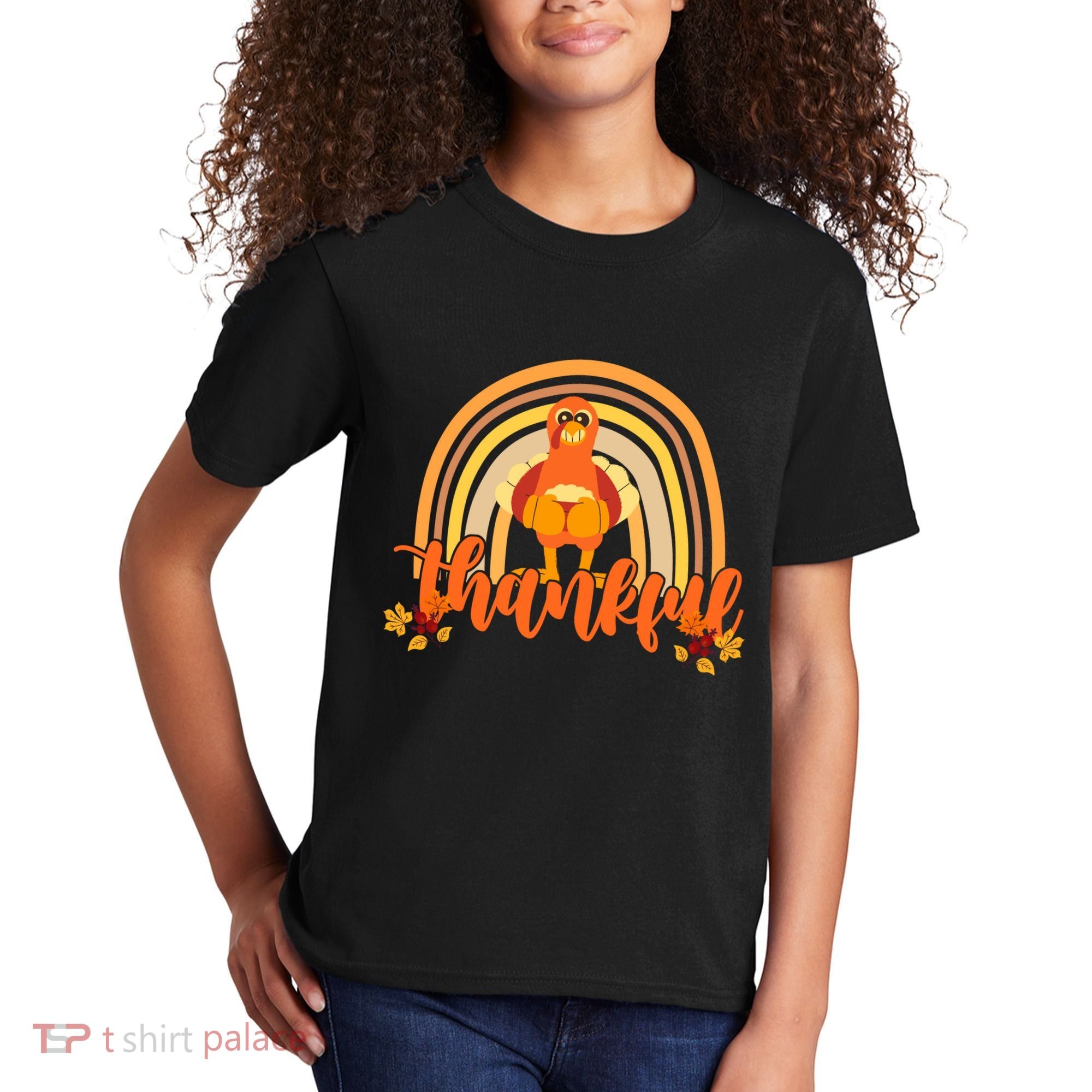 Thankful Turkey Fall Rainbow Thanksgiving Kids T-Shirt