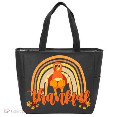 Thankful Turkey Fall Rainbow Thanksgiving Tote Bag