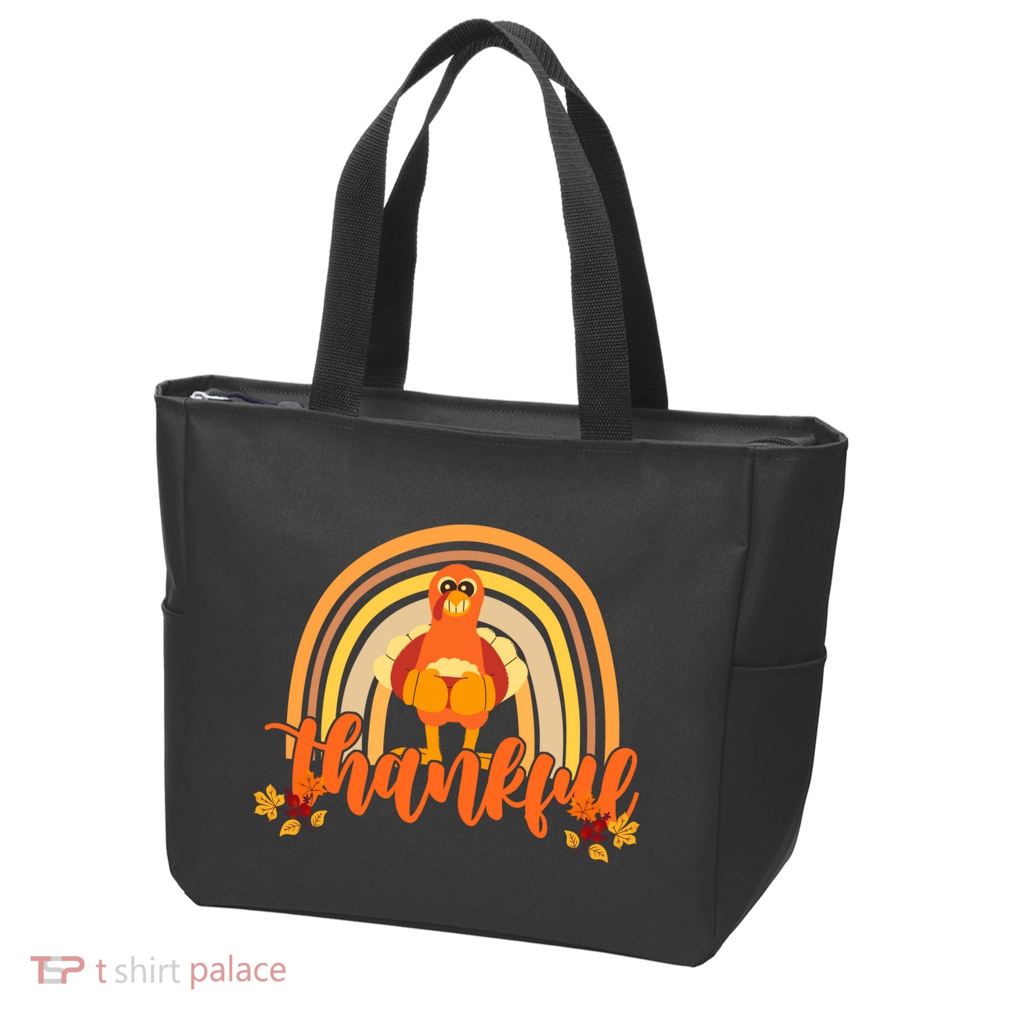 Thankful Turkey Fall Rainbow Thanksgiving Tote Bag