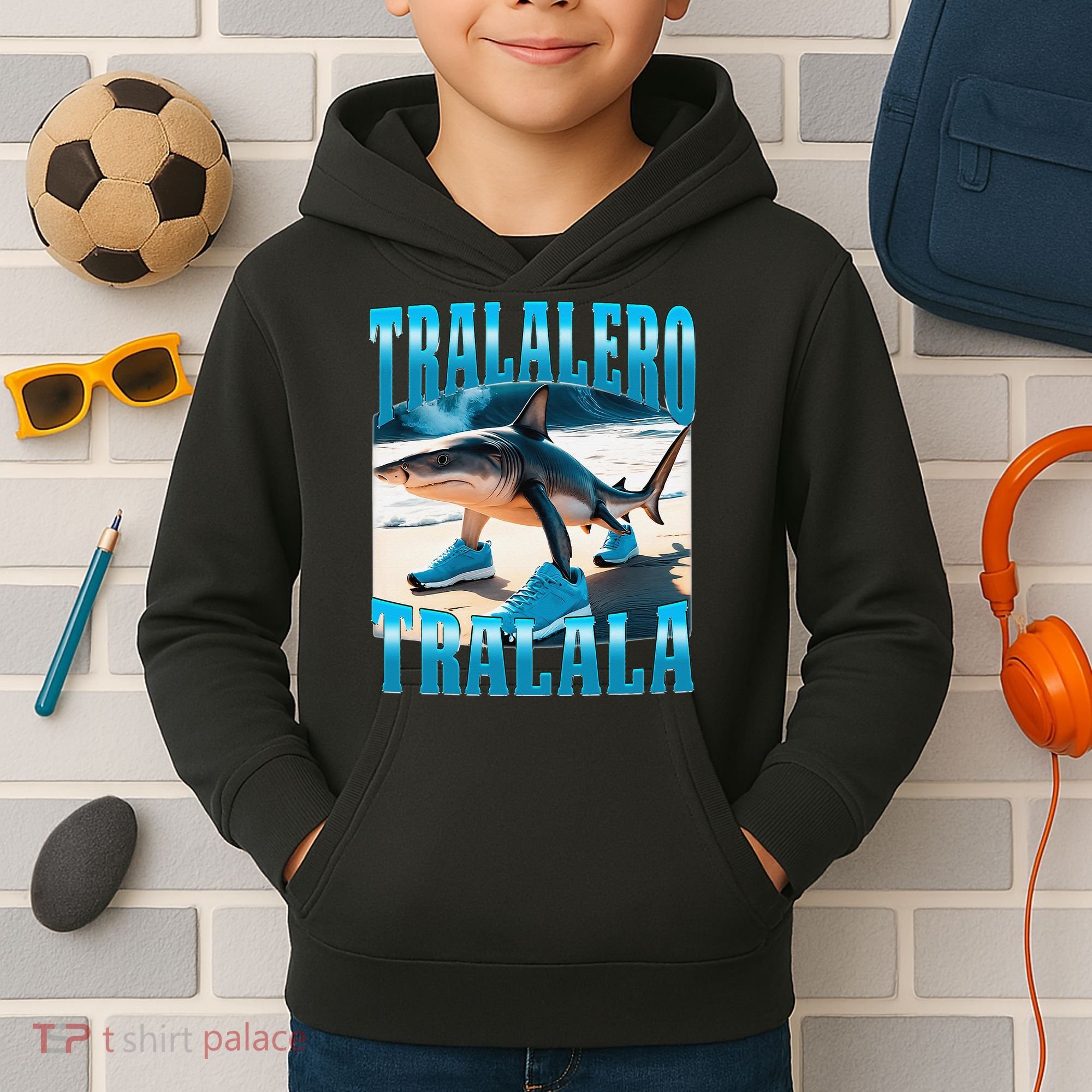 Tralalero Tralala Funny Italian Brainrot Shark Meme Bootleg Kids Hoodie