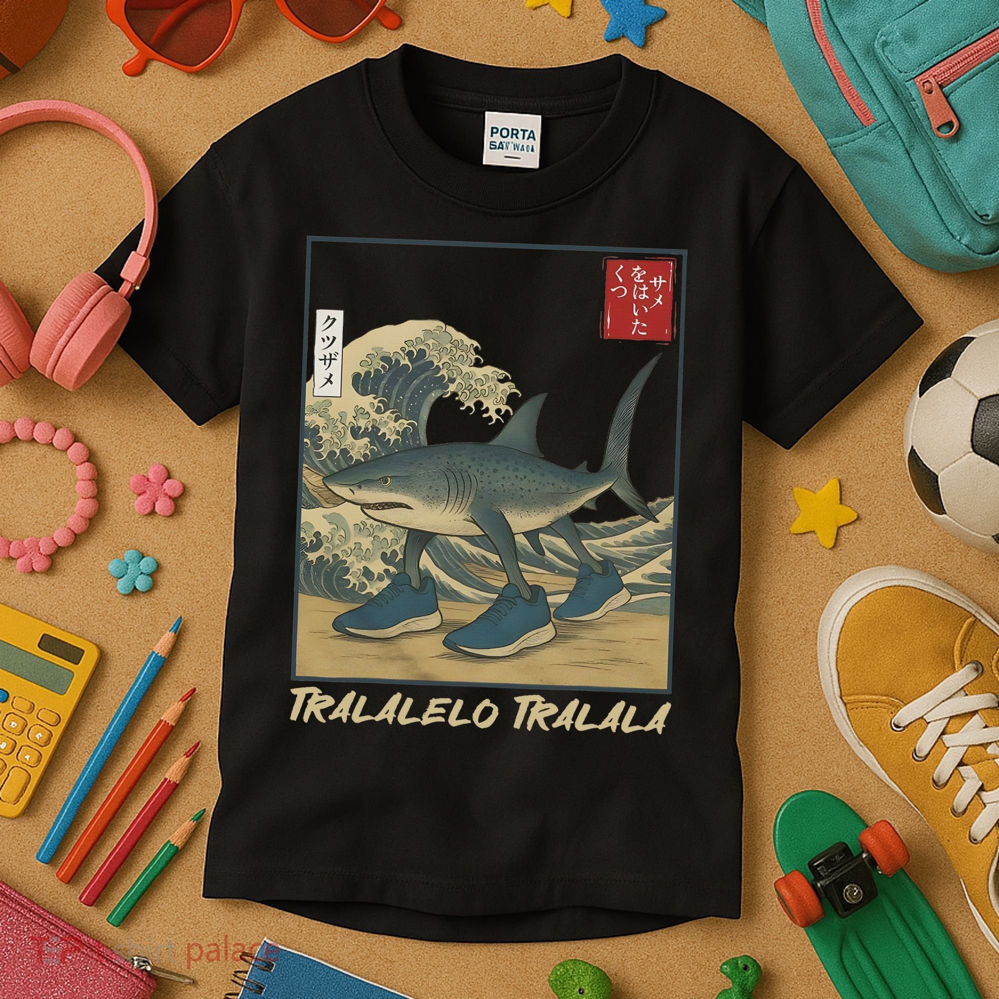 Tralalero Tralala Funny Shark Meme Italian Brainrot Japanese Kids T-Shirt