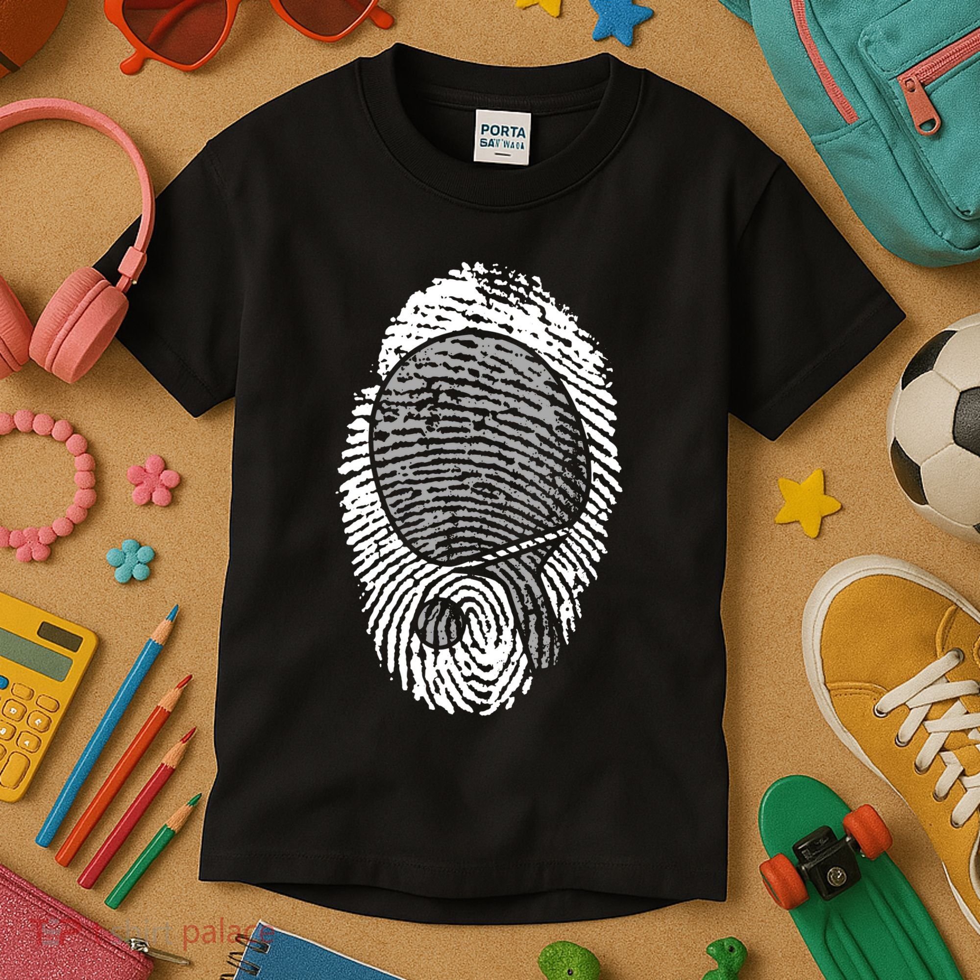 Table Tennis Fingerprint Ping Pong Table Tennis Player Kids T-Shirt