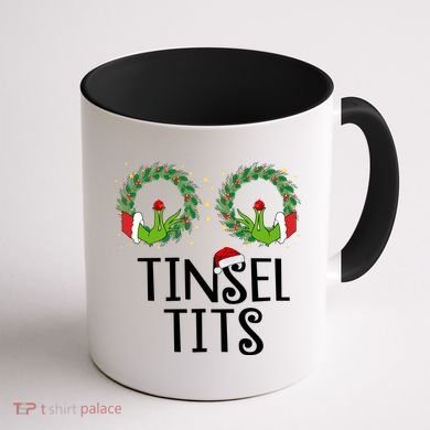 Tinsel Tits Funny Christmas Coffee Mug back