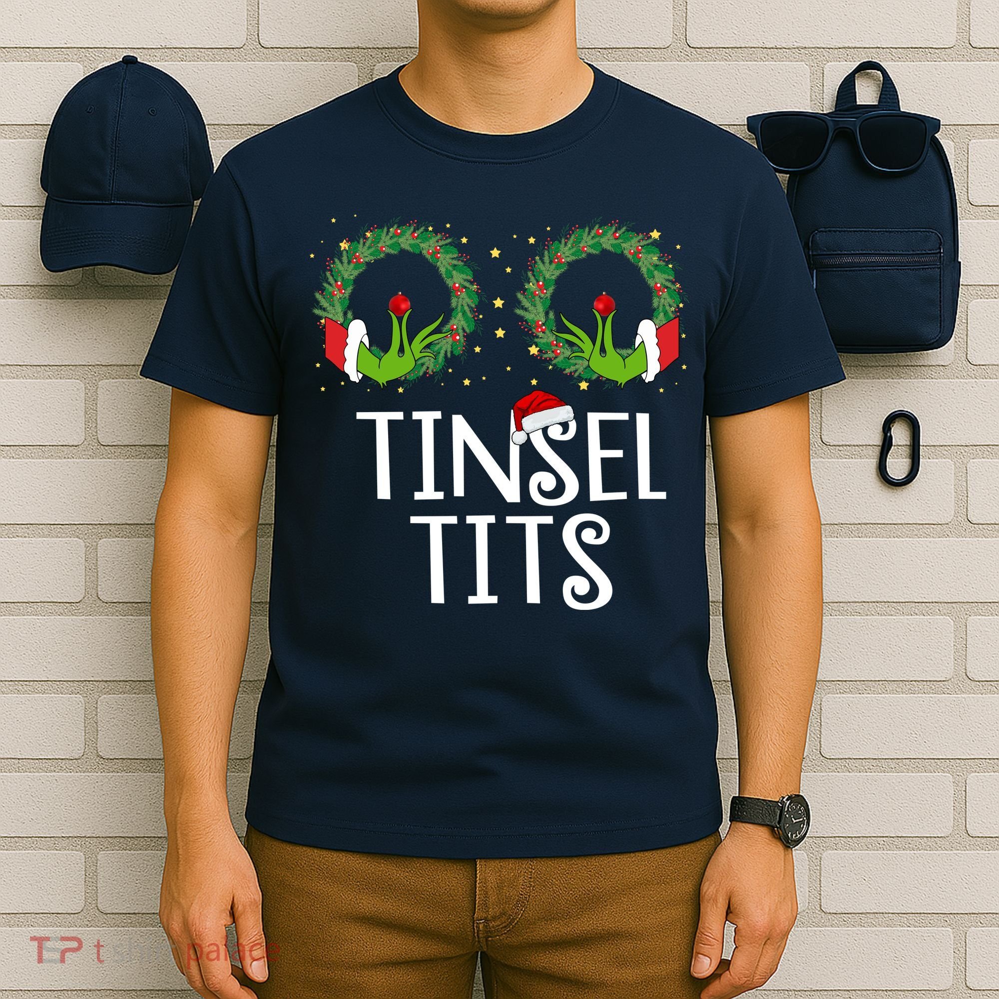 Tinsel Tits Funny Christmas T-Shirt