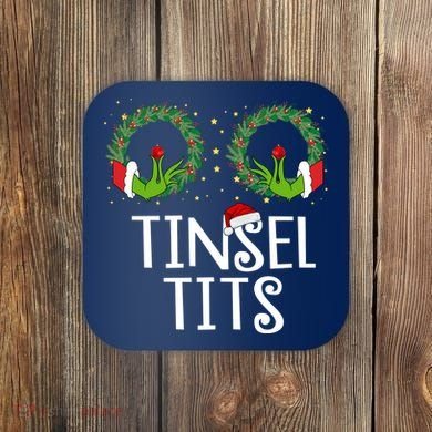 Tinsel Tits Funny Christmas Coaster