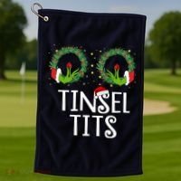 Tinsel Tits Funny Christmas Golf Towel thumb 1