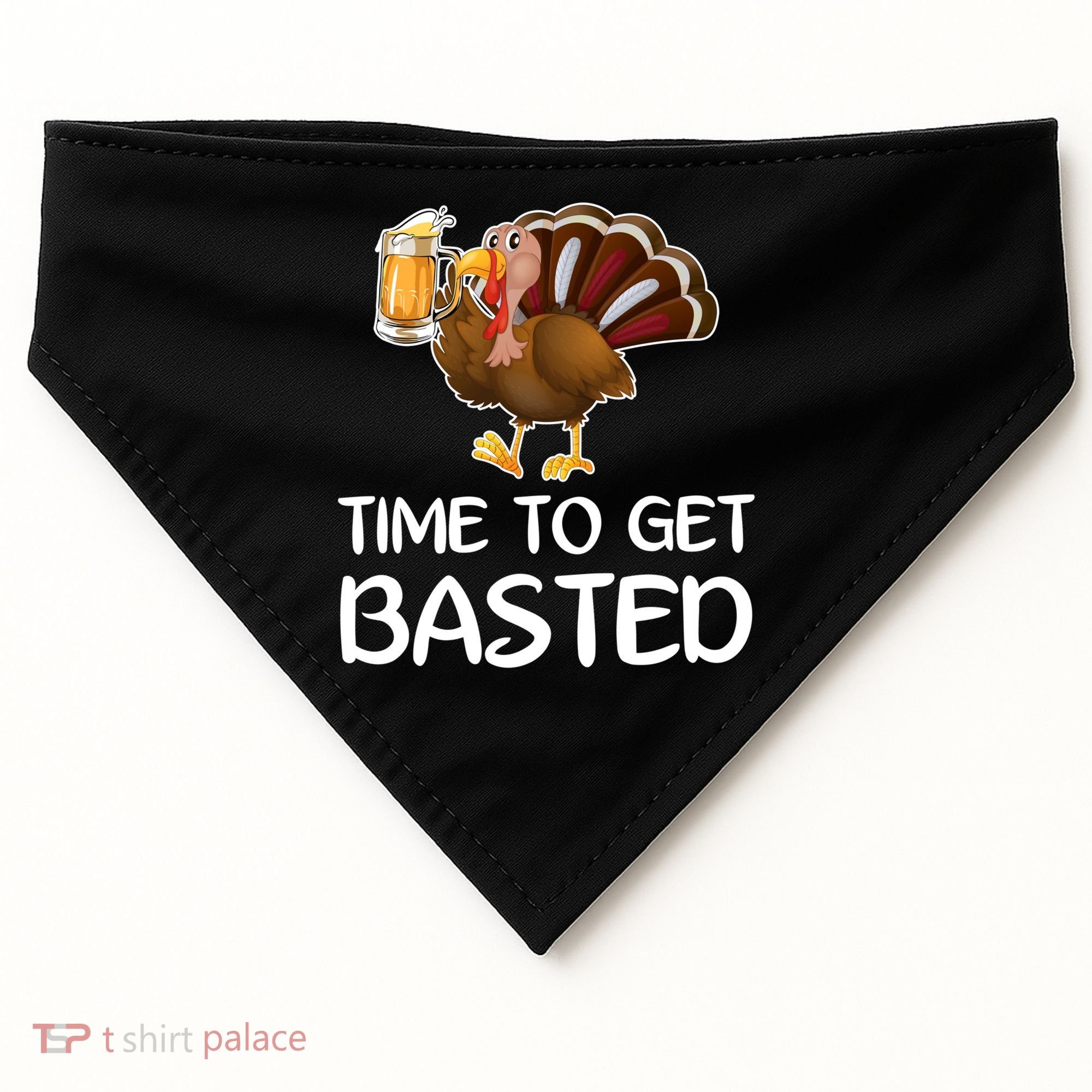 Time To Get Basted Turkey Beer Funny Thanksgiving Gift USA-Made Doggie Bandana