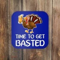 Time To Get Basted Turkey Beer Funny Thanksgiving Gift Coaster thumb 0