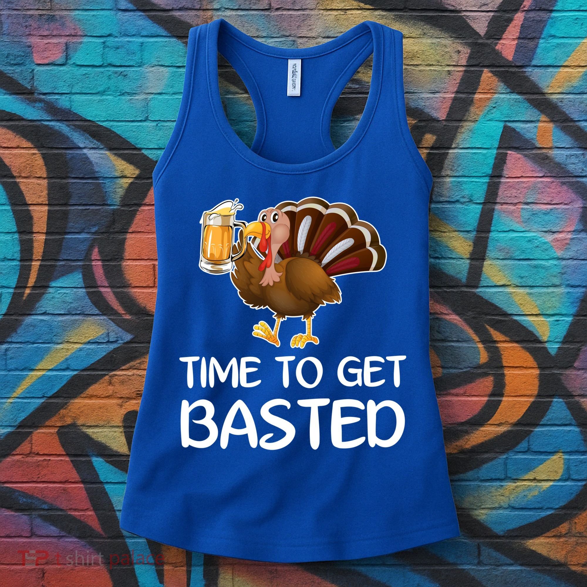 Time To Get Basted Turkey Beer Funny Thanksgiving Gift Women's Tank Top