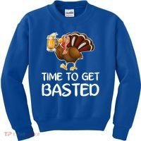 Time To Get Basted Turkey Beer Funny Thanksgiving Gift Kids Sweatshirt thumb 0
