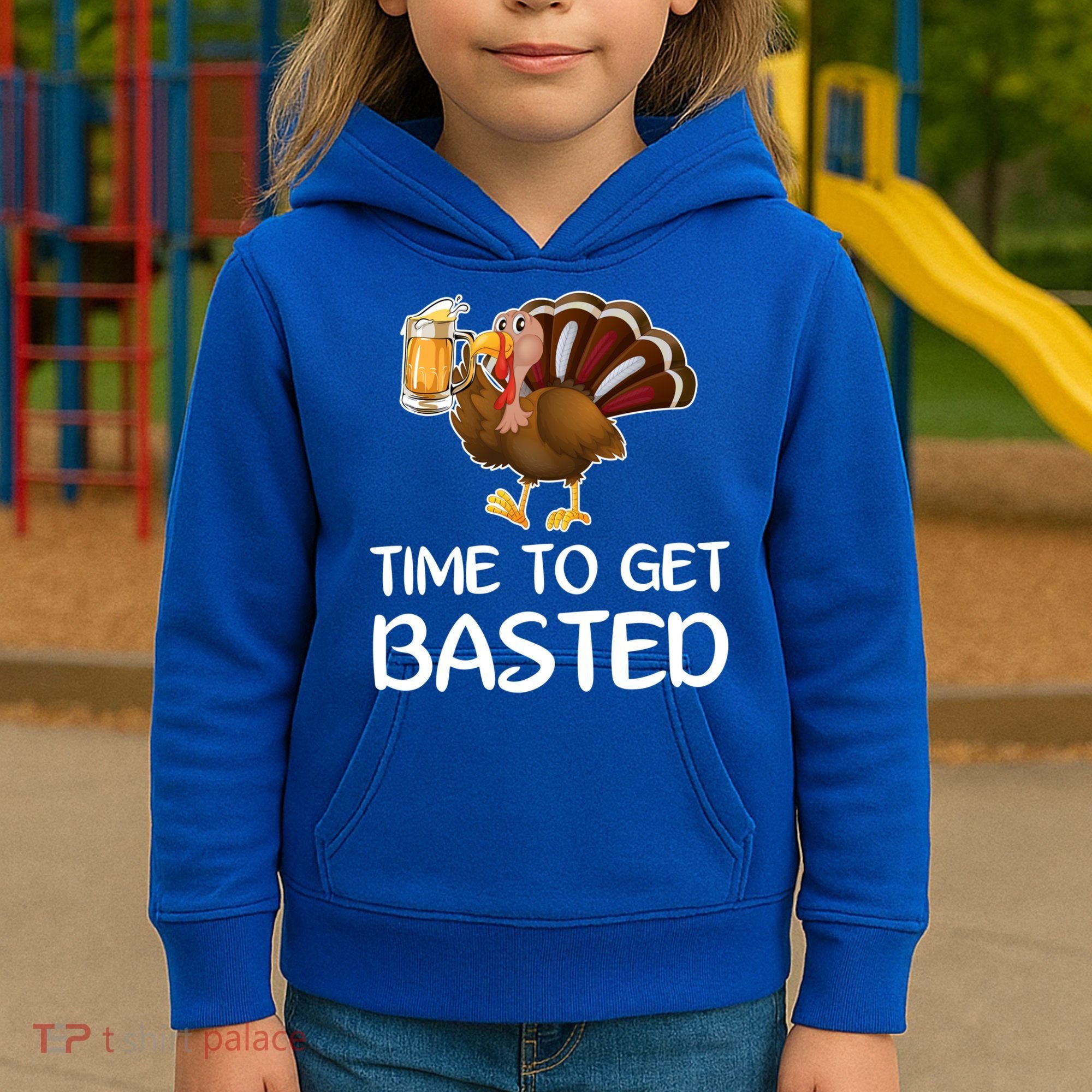 Time To Get Basted Turkey Beer Funny Thanksgiving Gift Kids Hoodie