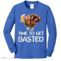 Time To Get Basted Turkey Beer Funny Thanksgiving Gift Kids Long Sleeve Shirt thumb 0