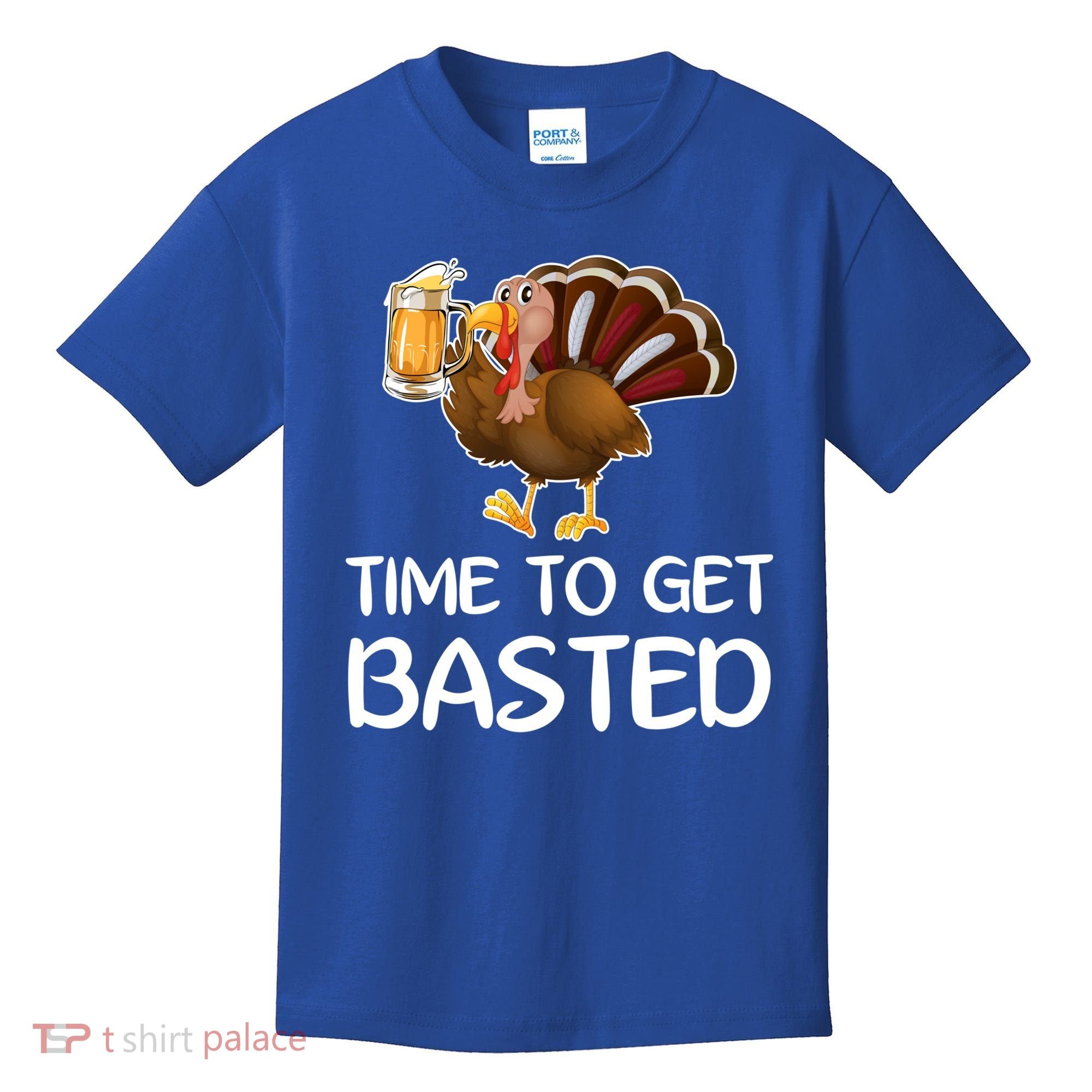 Time To Get Basted Turkey Beer Funny Thanksgiving Gift Kids T-Shirt