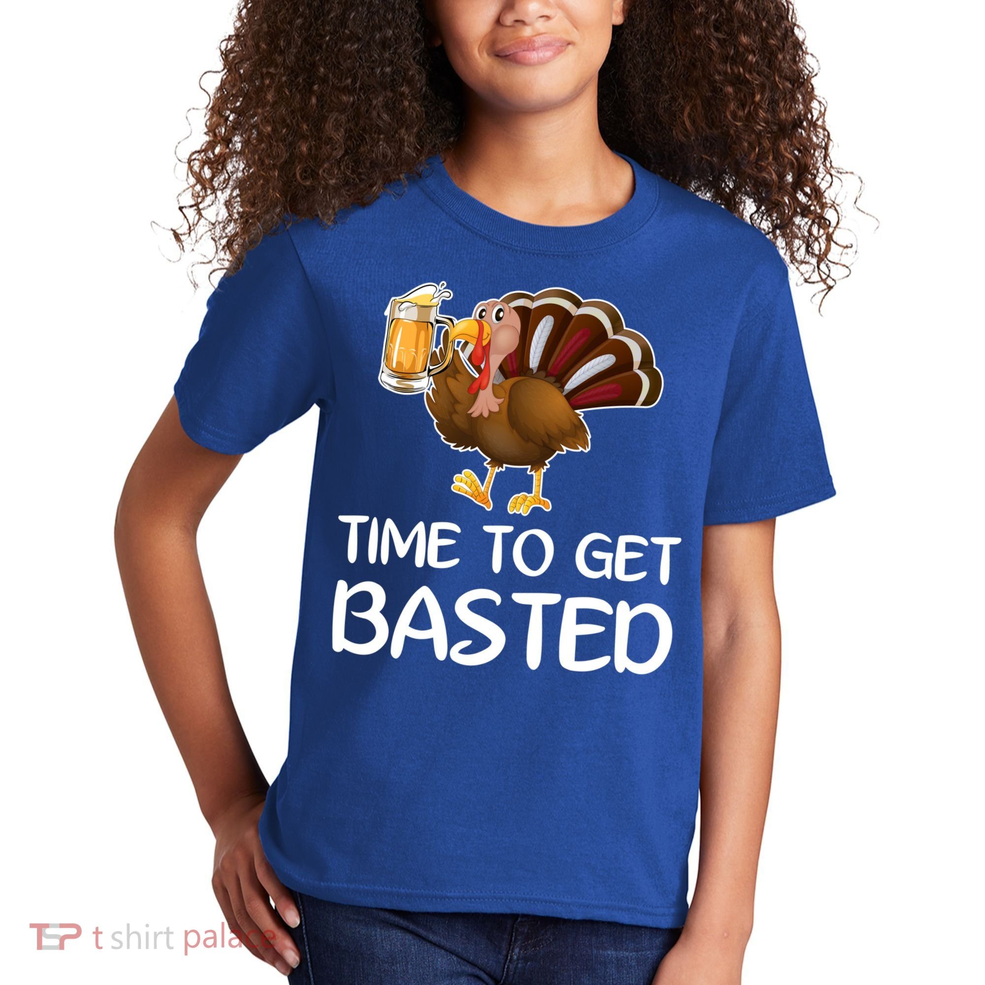 Time To Get Basted Turkey Beer Funny Thanksgiving Gift Kids T-Shirt