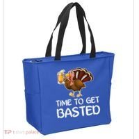 Time To Get Basted Turkey Beer Funny Thanksgiving Gift Tote Bag thumb 2