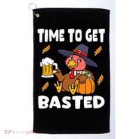 Time To Get Basted Funny Happy Thanksgiving Turkey Golf Towel thumb 0