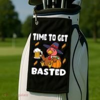 Time To Get Basted Funny Happy Thanksgiving Turkey Golf Towel thumb 2