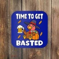 Time To Get Basted Funny Happy Thanksgiving Turkey Coaster thumb 0