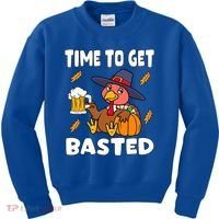 Time To Get Basted Funny Happy Thanksgiving Turkey Kids Sweatshirt thumb 0