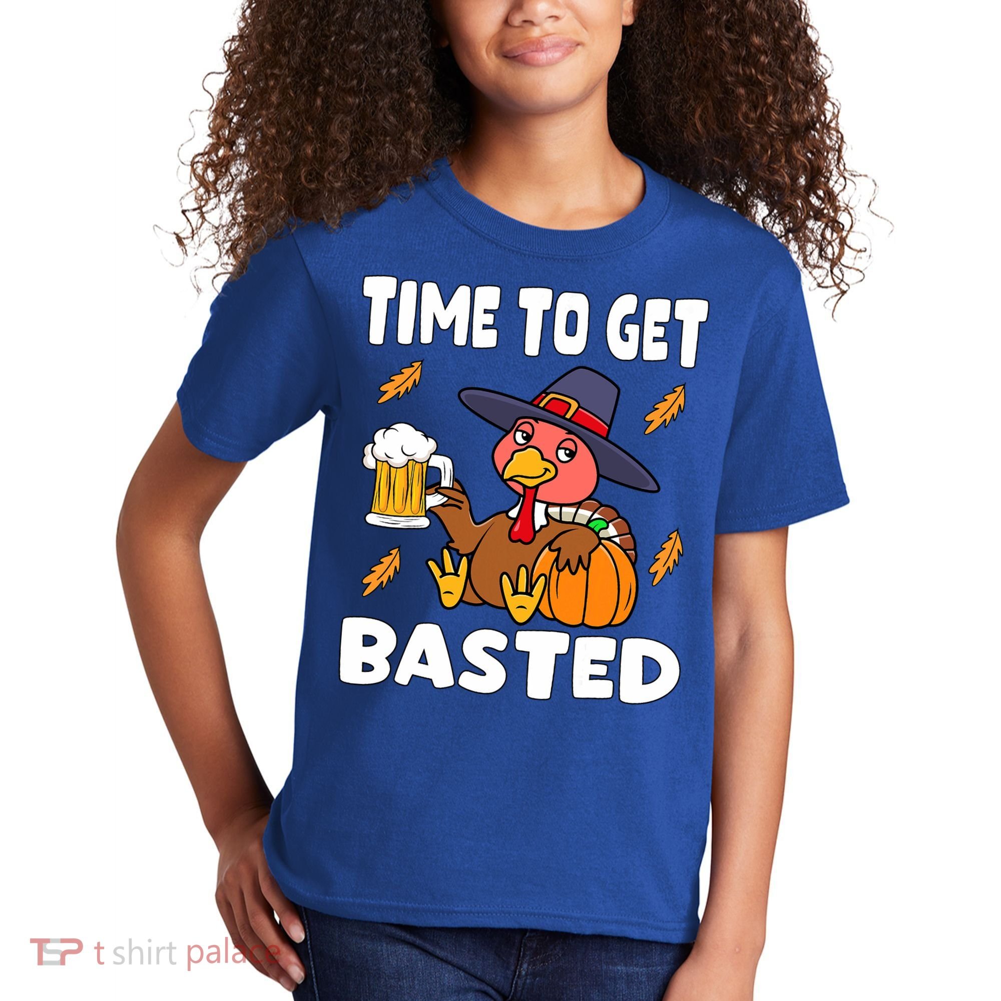 Time To Get Basted Funny Happy Thanksgiving Turkey Kids T-Shirt