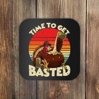 Time To Get Basted Funny Beer Thanksgiving Turkey Gift Coaster thumb 0
