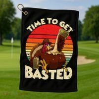 Time To Get Basted Funny Beer Thanksgiving Turkey Gift Golf Towel thumb 1