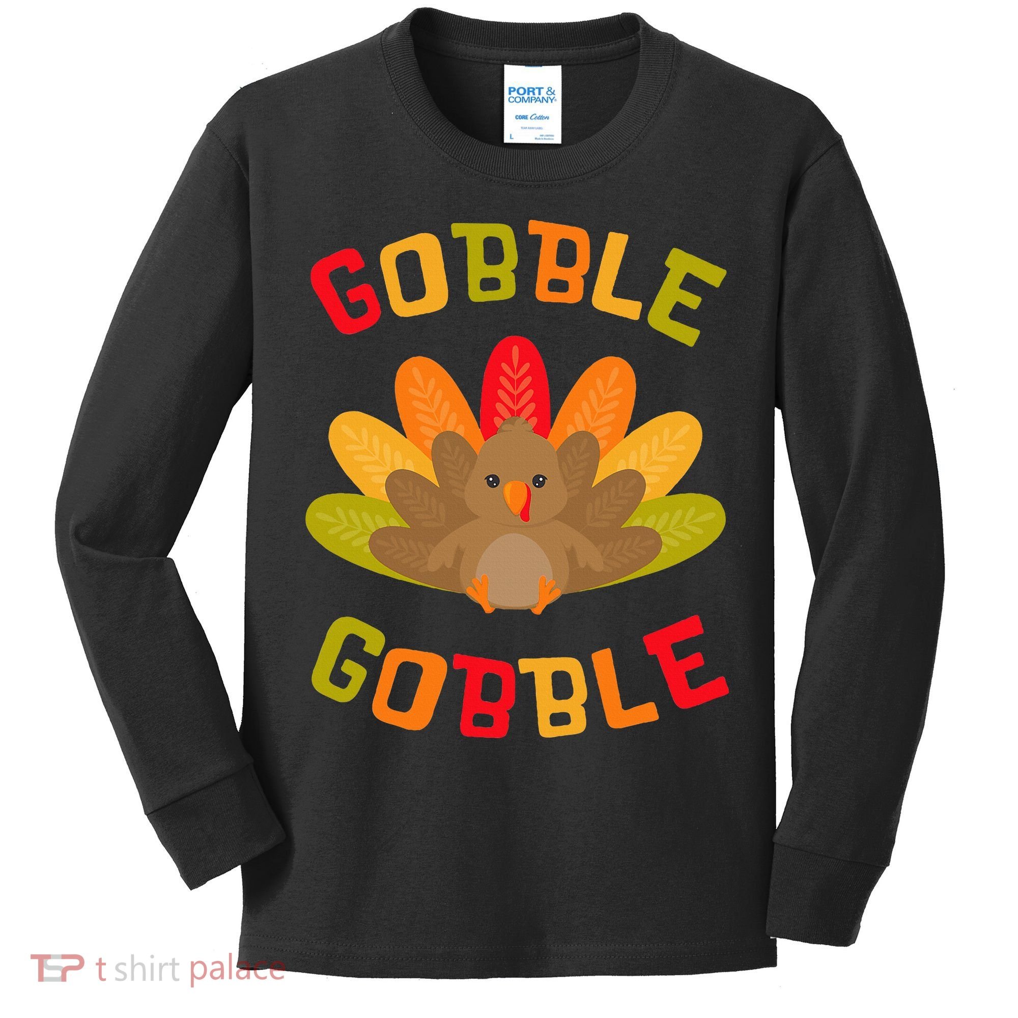 Thanksgiving Turkey Gobble Kids Long Sleeve Shirt